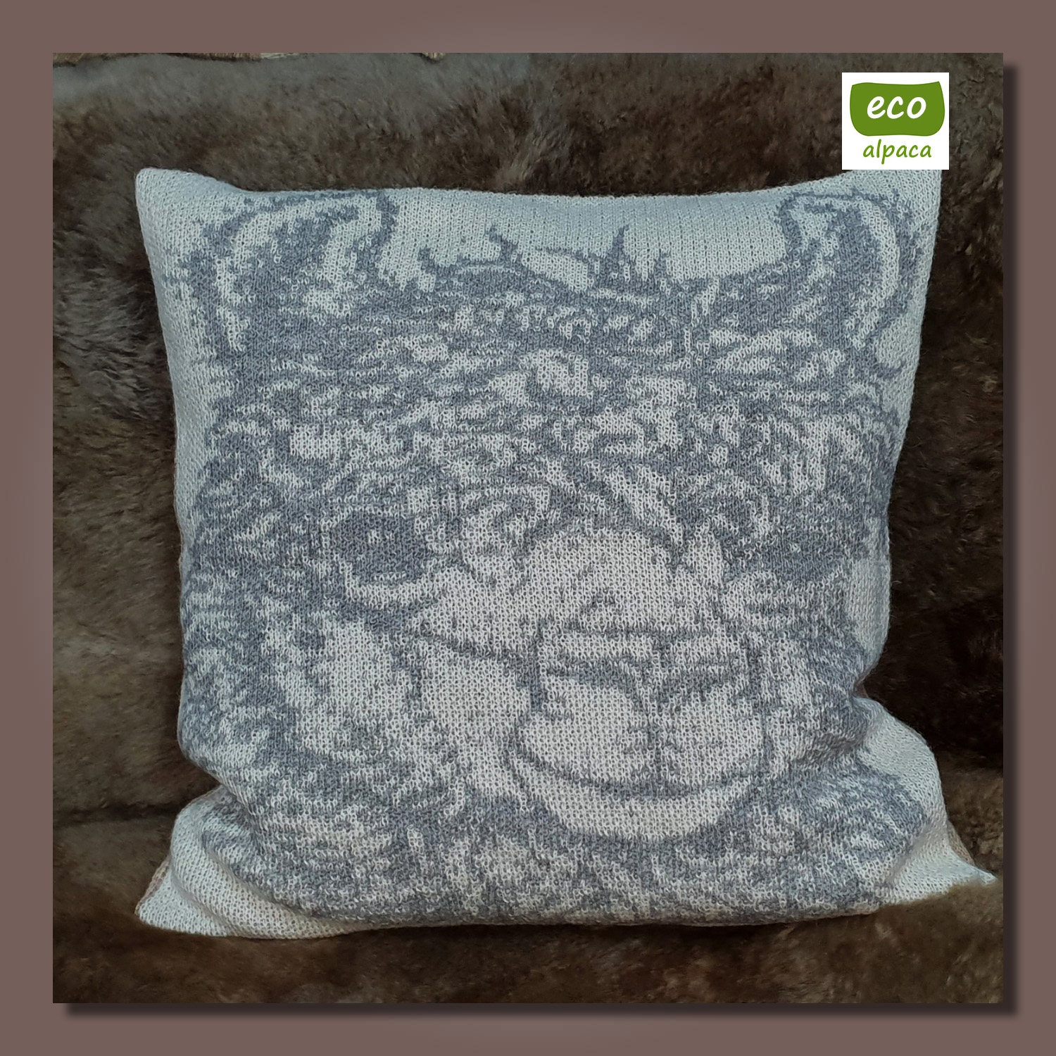 Babyalpaka-Strickkissenbezug/knitted cushion cover ALPA-CARA PREMIUM, Farbe/colour: weiß-grau/white-grey eco